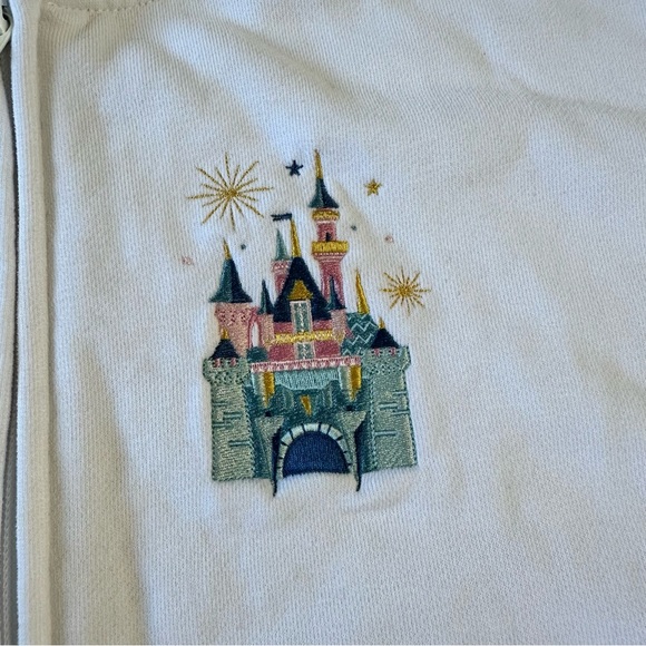 Disney Parks Disneyland Icons Zip Hoodie Jacket Castle Embroidered White Large - Picture 3 of 10